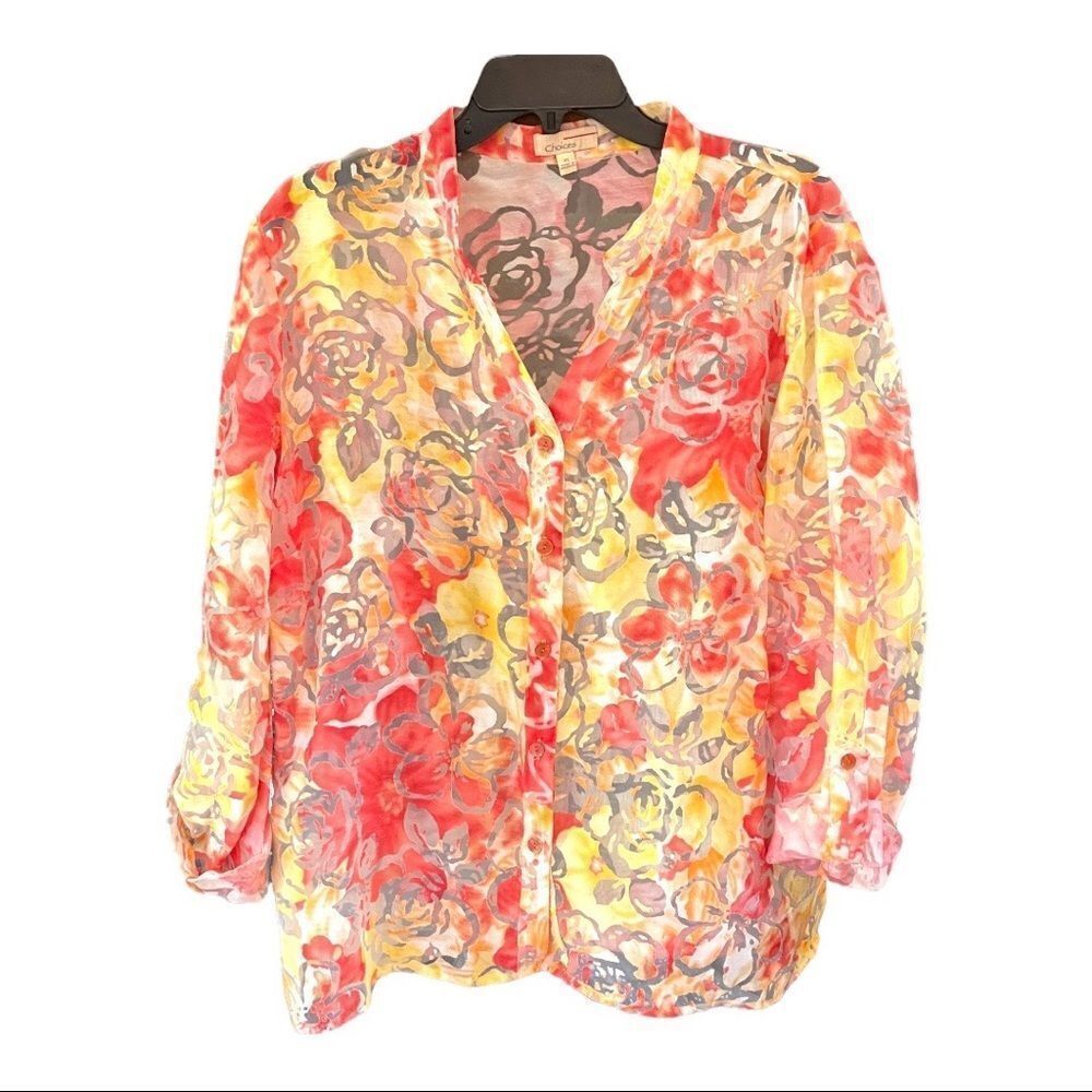 𝅺choices Size XL Yellow & Orange Burnout Long-sleeve Tunic